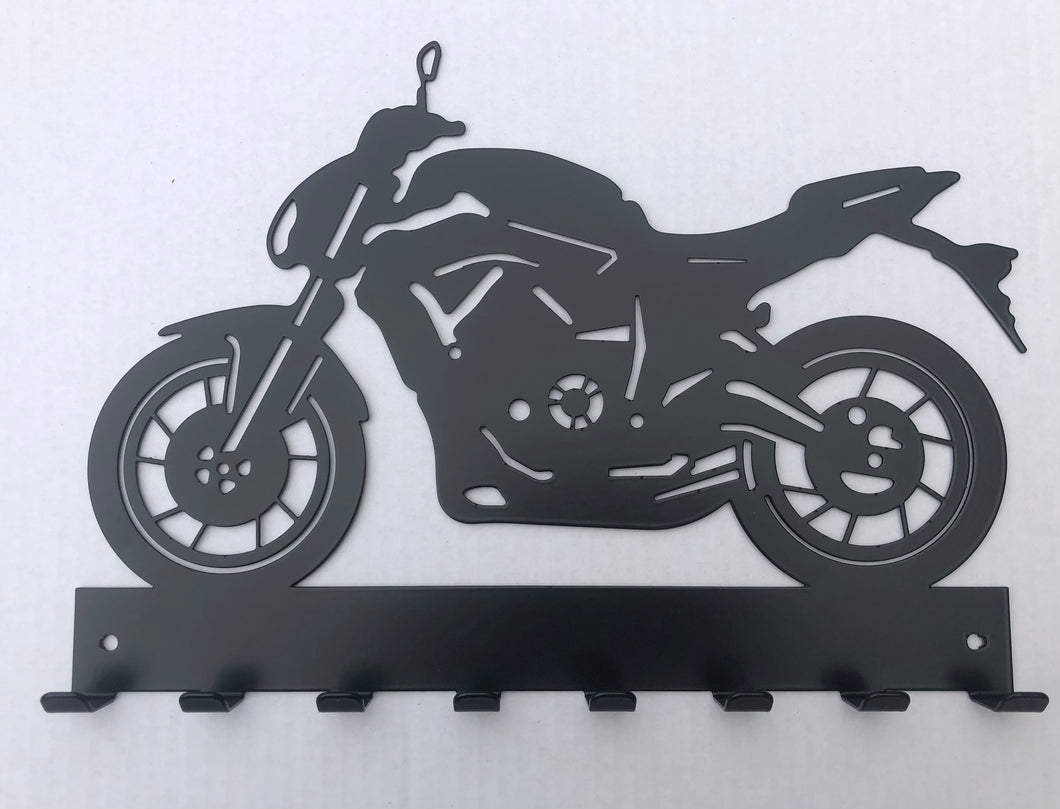 Large Laser Cut Metal Motorbike Key Holder in Black